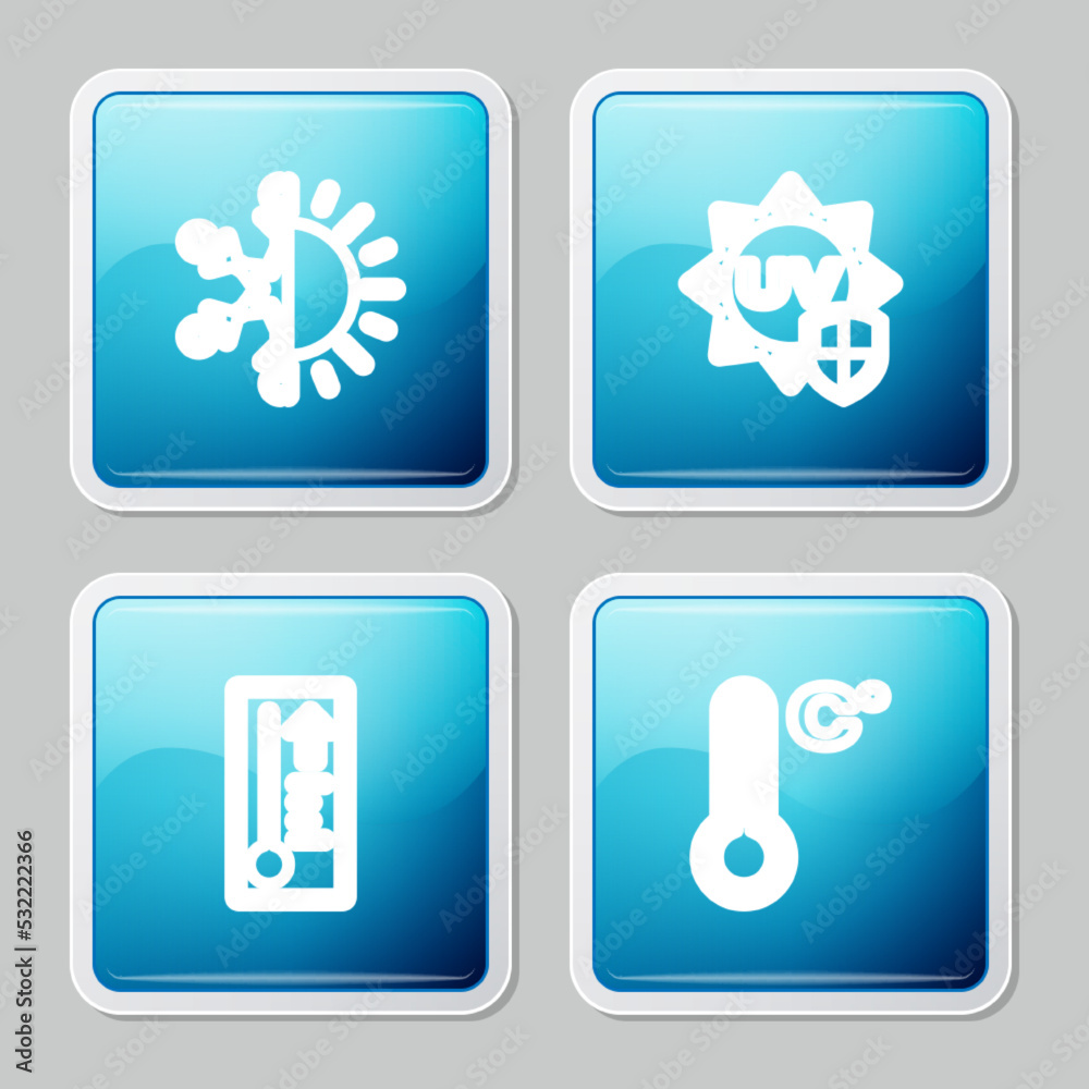 Set line Sun and snowflake, UV protection, Meteorology thermometer and icon. Vector Set line Sun and snowflake, UV protection, Meteorology thermometer and icon. Vector