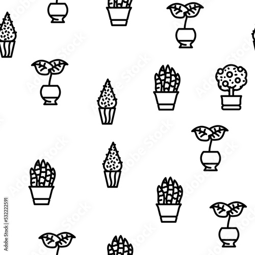 Potted Plant And Care Accessories vector seamless pattern thin line illustration