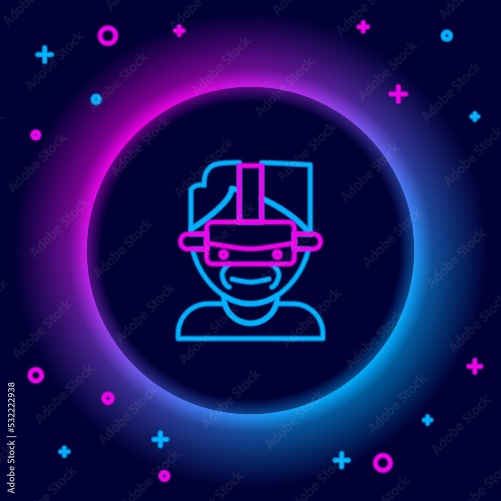 Glowing neon line Virtual reality glasses icon isolated on black background. Stereoscopic 3d vr mask. Colorful outline concept. Vector