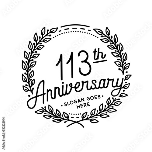 113 years anniversary celebrations design template. 113th logo. Vector and illustrations. 