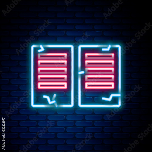 Glowing neon line The commandments icon isolated on brick wall background. Gods law concept. Colorful outline concept. Vector