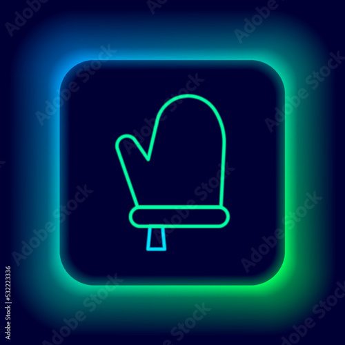 Glowing neon line Oven glove icon isolated on black background. Kitchen potholder sign. Cooking glove. Colorful outline concept. Vector