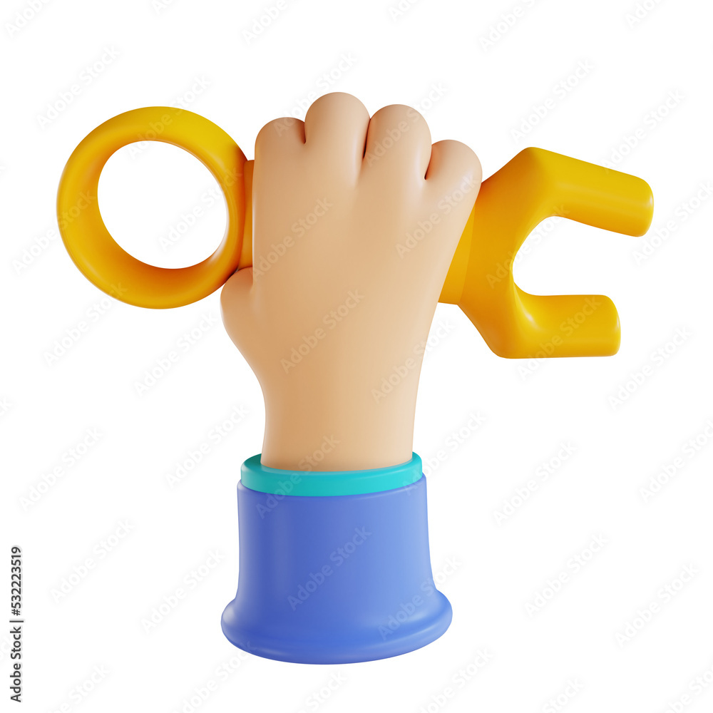 3D illustration hand and tools 3D illustration hand and tools