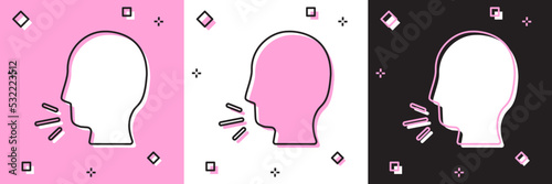 Set Man coughing icon isolated on pink and white, black background. Viral infection, influenza, flu, cold symptom. Tuberculosis, mumps, whooping cough. Vector..