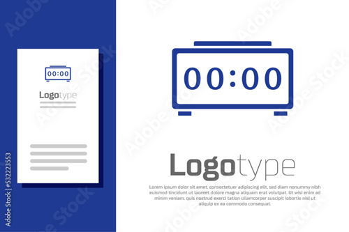 Blue Digital alarm clock icon isolated on white background. Electronic watch alarm clock. Time icon. Logo design template element. Vector