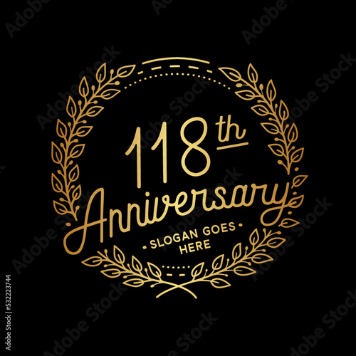 118 years anniversary celebrations design template. 118th logo. Vector and illustrations. 