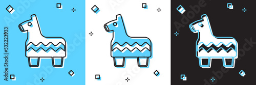 Set Pinata icon isolated on blue and white, black background. Mexican traditional birthday toy. Vector