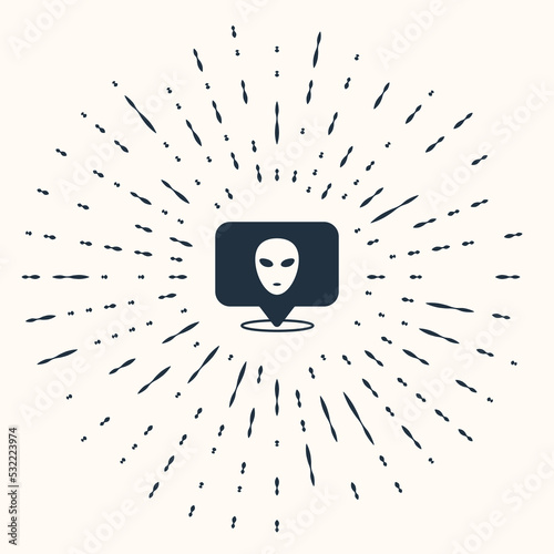 Grey Alien icon isolated on beige background. Extraterrestrial alien face or head symbol. Abstract circle random dots. Vector