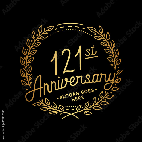 121 years anniversary celebrations design template. 121st logo. Vector and illustrations. 