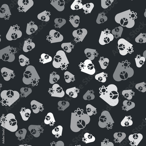 Grey Love peace icon isolated seamless pattern on black background. Hippie symbol of peace. Vector