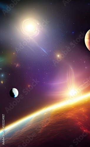 Space Planets Vectors  Galaxy Background Fantasy Planets. Colorful Universe.