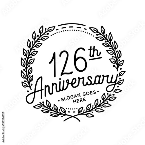 126 years anniversary celebrations design template. 126th logo. Vector and illustrations. 