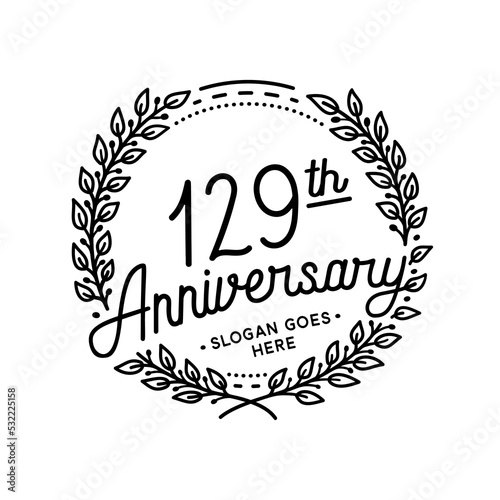 129 years anniversary celebrations design template. 129th logo. Vector and illustrations. 