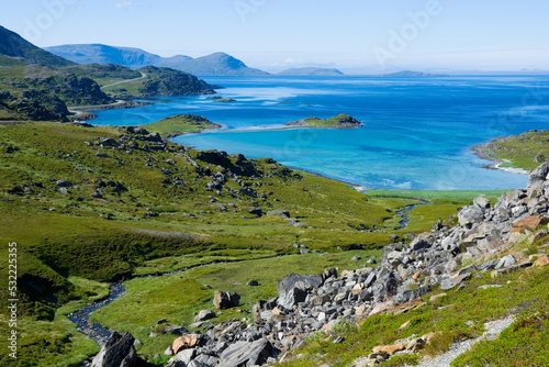 View of Selvika bay and Storbukta beach at Havoysund scenic route, Norway