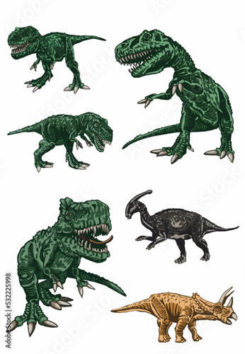 Vector set of color dinosaurs isolated on white background, dino collection