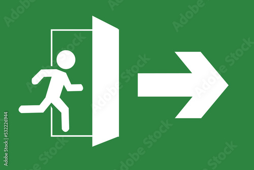 emergency exit door vector. direction arrow sign. green. security illustration