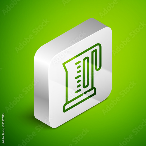 Isometric line Electric kettle icon isolated on green background. Teapot icon. Silver square button. Vector