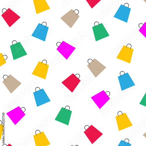 Shopping bags group. Vector illustration. Paper bags assorted colors isolated on white background.