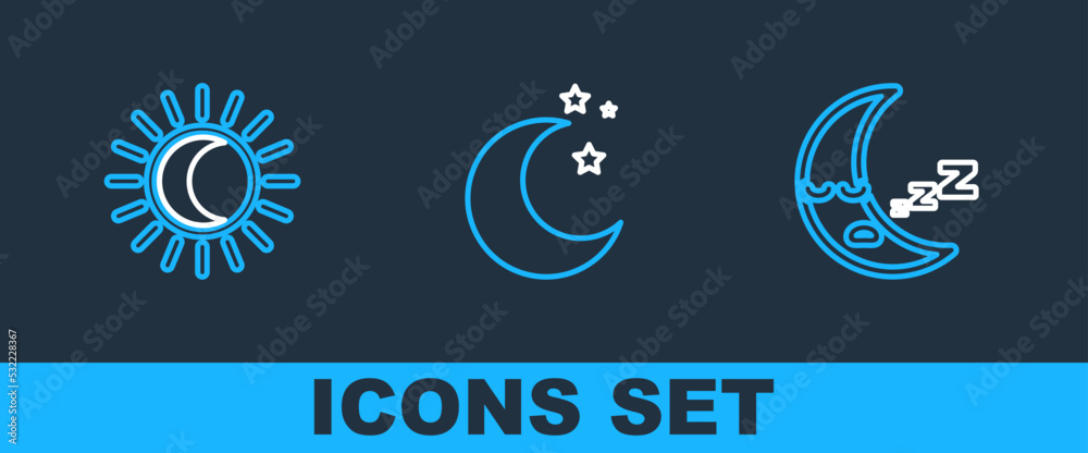 Set line Moon icon, Eclipse of the sun and and stars icon. Vector Set line Moon icon, Eclipse of the sun and and stars icon. Vector
