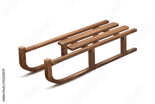 Vector icon illustration. Cartoon style wooden sledge. Isolated on white background.
