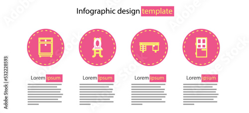 Set line Office desk, Closed door, Chair and Furniture nightstand icon. Vector