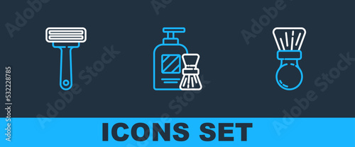 Set line Shaving brush, razor and gel foam and icon. Vector