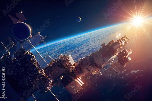 Valokuvatapetti Spaceship flying above the Earth