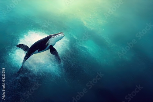 Killer whales swim on the surface. 3d render, Raster illustration. © Яна Деменишина