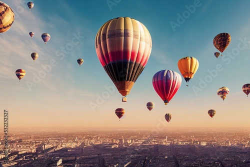 Balloons floating above a city © FrankBoston