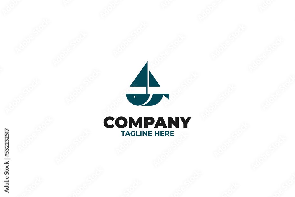 Flat fish and ship logo design vector Flat fish and ship logo design vector