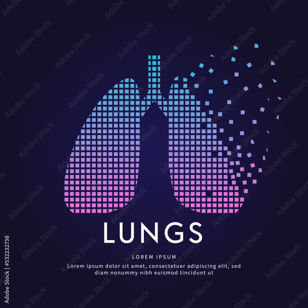 Human lungs medical structure. Pixel art Vector logo lungs color silhouette on a dark background. Lungs care logo vector template suitable for organization, company, or community. EPS 10 Human lungs medical structure. Pixel art Vector logo lungs color silhouette on a dark background. Lungs care logo vector template suitable for organization, company, or community. EPS 10