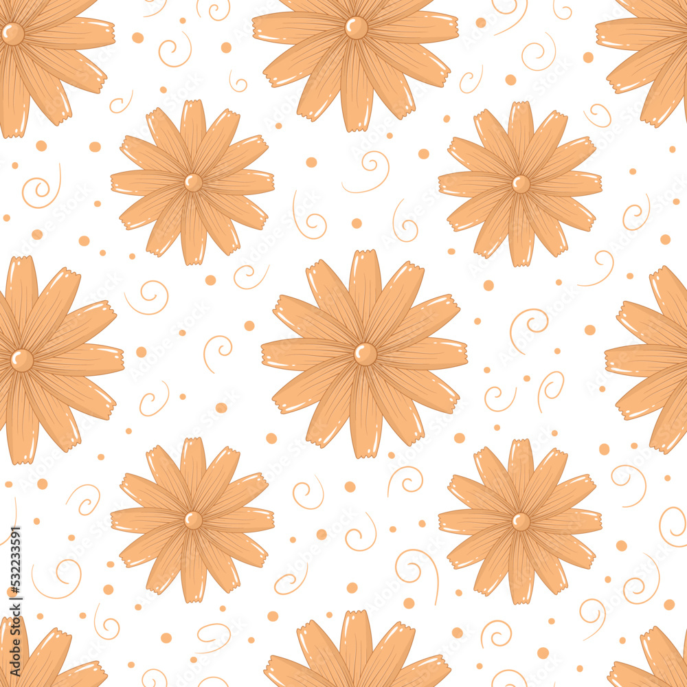Seamless pattern with yellow calendula in flat style isolated on white background