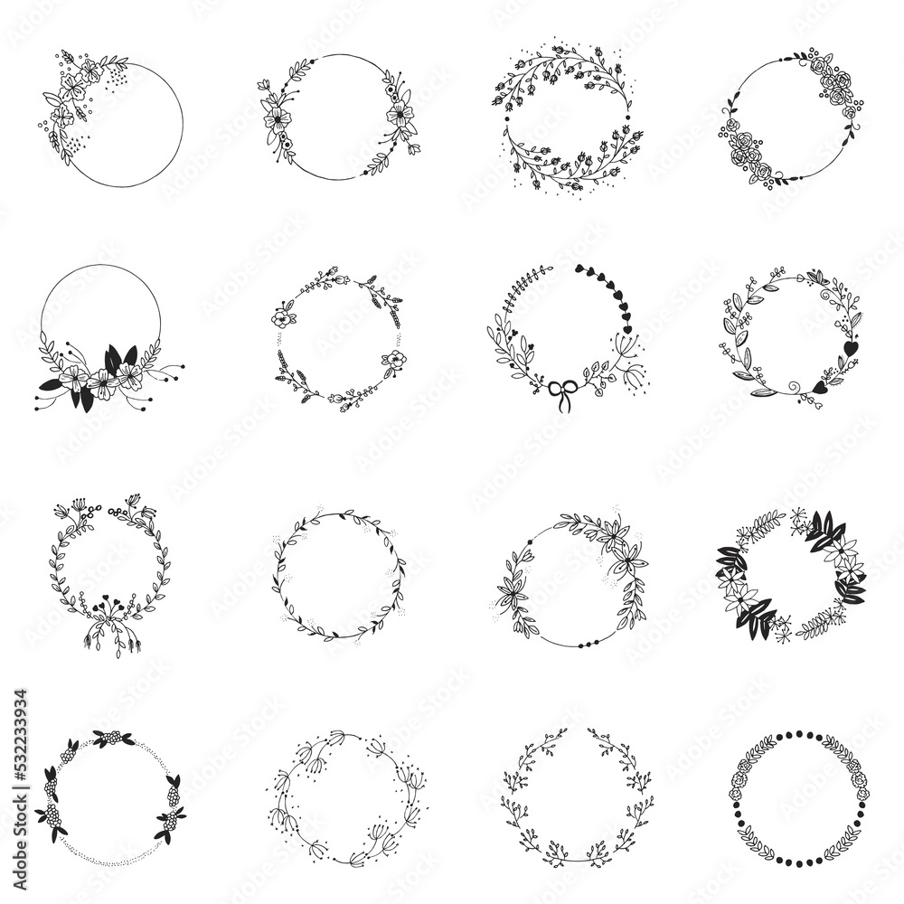 Handdrawn floral circular frame collection Free Vector