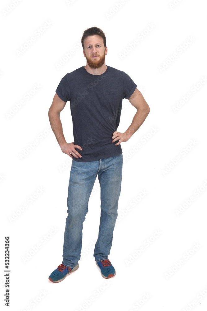 front view of a man with hands akimbo on white background front view of a man with hands akimbo on white background