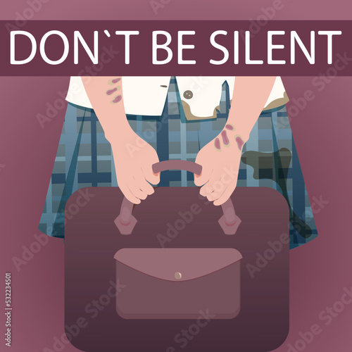 Concept of domestic violence, sexual abuse, bullying, silence and fear 