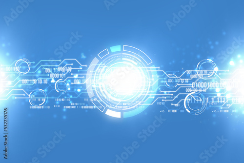 Blue abstract digital binary code and data background with cyber, technology concept