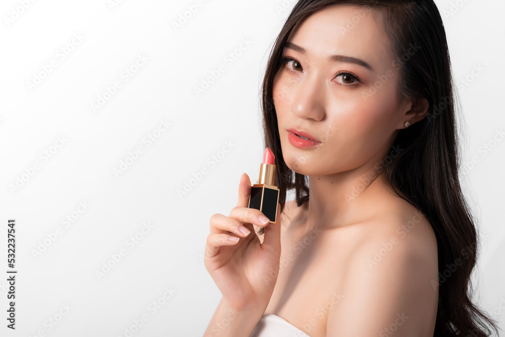 Portrait of Attractive Beauty Asian Women in Fashion Posing with Smiling Face Wearing White Dress on White Background for Cosmetic or Healthcare Portrait of Attractive Beauty Asian Women in Fashion Posing with Smiling Face Wearing White Dress on White Background for Cosmetic or Healthcare