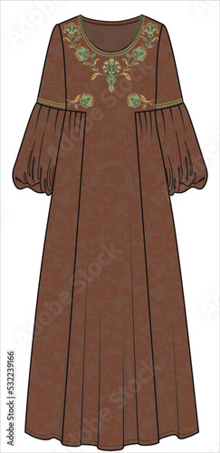 EMBROIDERED MAXI DRESS WITH MUSHROOM SLEEVES IN JACQUARD EDITABLE VECTOR FILE