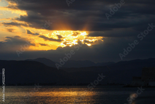 sunset over nafplio, greece
