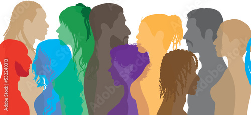 Social network community for women. Groups of multiethnic women talking and sharing ideas and information. Flat cartoon vector illustration.