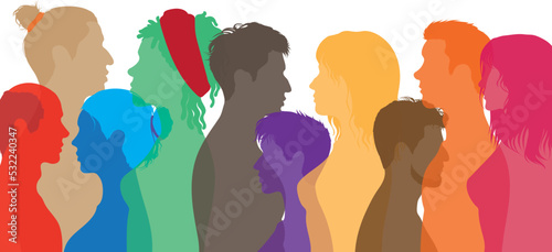 Illustration of a flat cartoon vector of a female social network. A communication network with a multicultural diversity of women and girls. Racial equality. Friendship and colleagues.