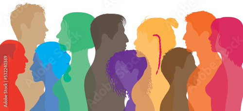 Illustration of a flat cartoon vector of a female social network. A communication network with a multicultural diversity of women and girls. Racial equality. Friendship and colleagues.