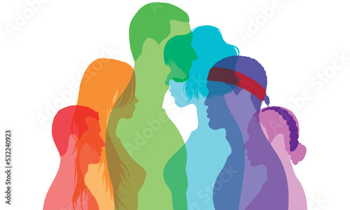 An illustration of diversity people and the concept of racial equality and anti-racism. Multicultural society and multiracial society.