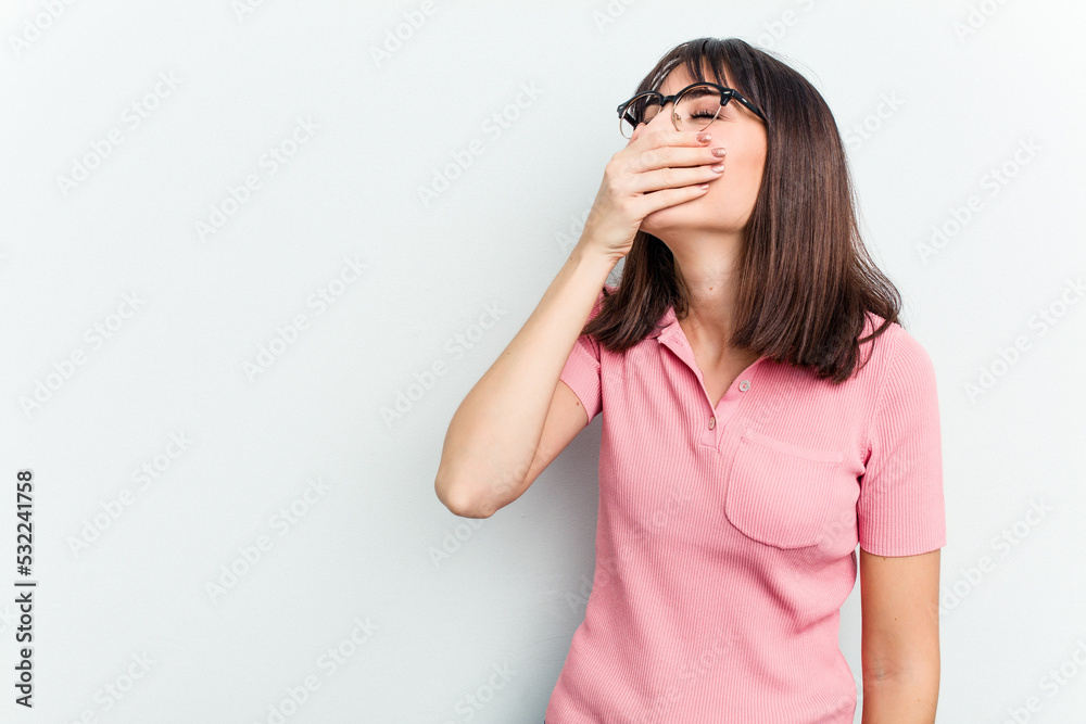 Young caucasian woman isolated on white background laughing happy, carefree, natural emotion. Young caucasian woman isolated on white background laughing happy, carefree, natural emotion.