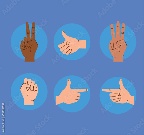 six hands human gestures