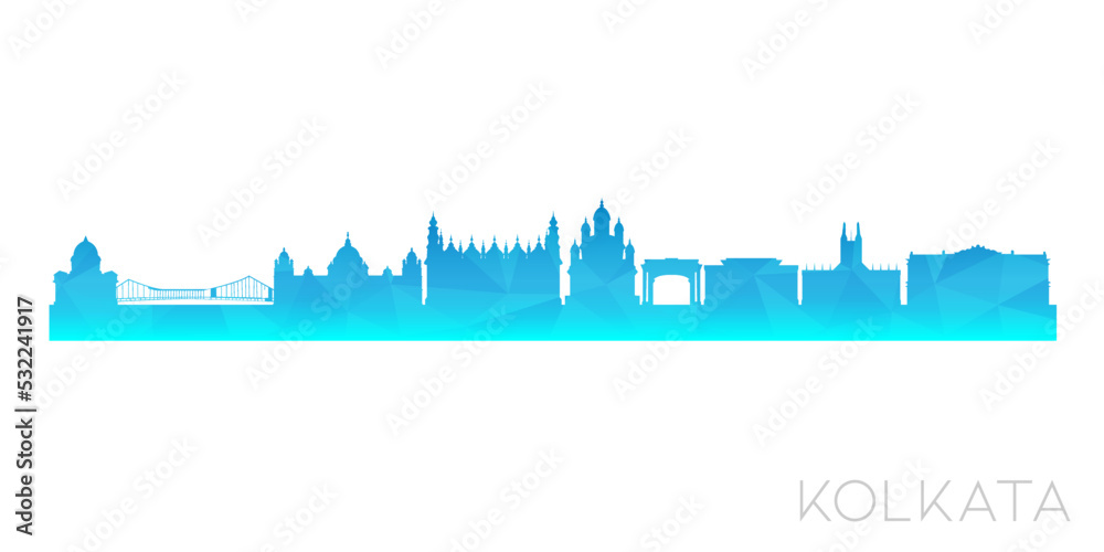 Kolkata, West Bengal, India Low Poly Skyline Clip Art City Design. Geometric Polygon Graphic Horizon Icon. Vector Illustration Symbol.