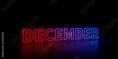 December word text 3d rendered outline neon style illustration isolated on black background