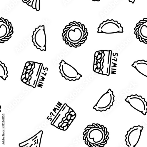 Dumpling Delicious Meal Recipe vector seamless pattern thin line illustration