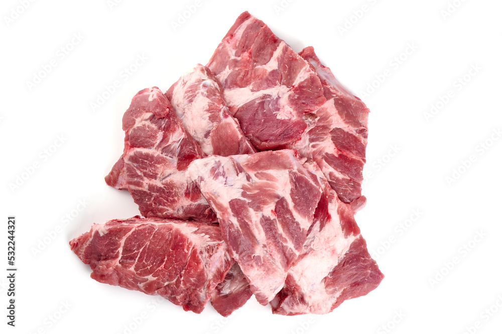 Raw Pork Ribs, close-up, isolated on white background.