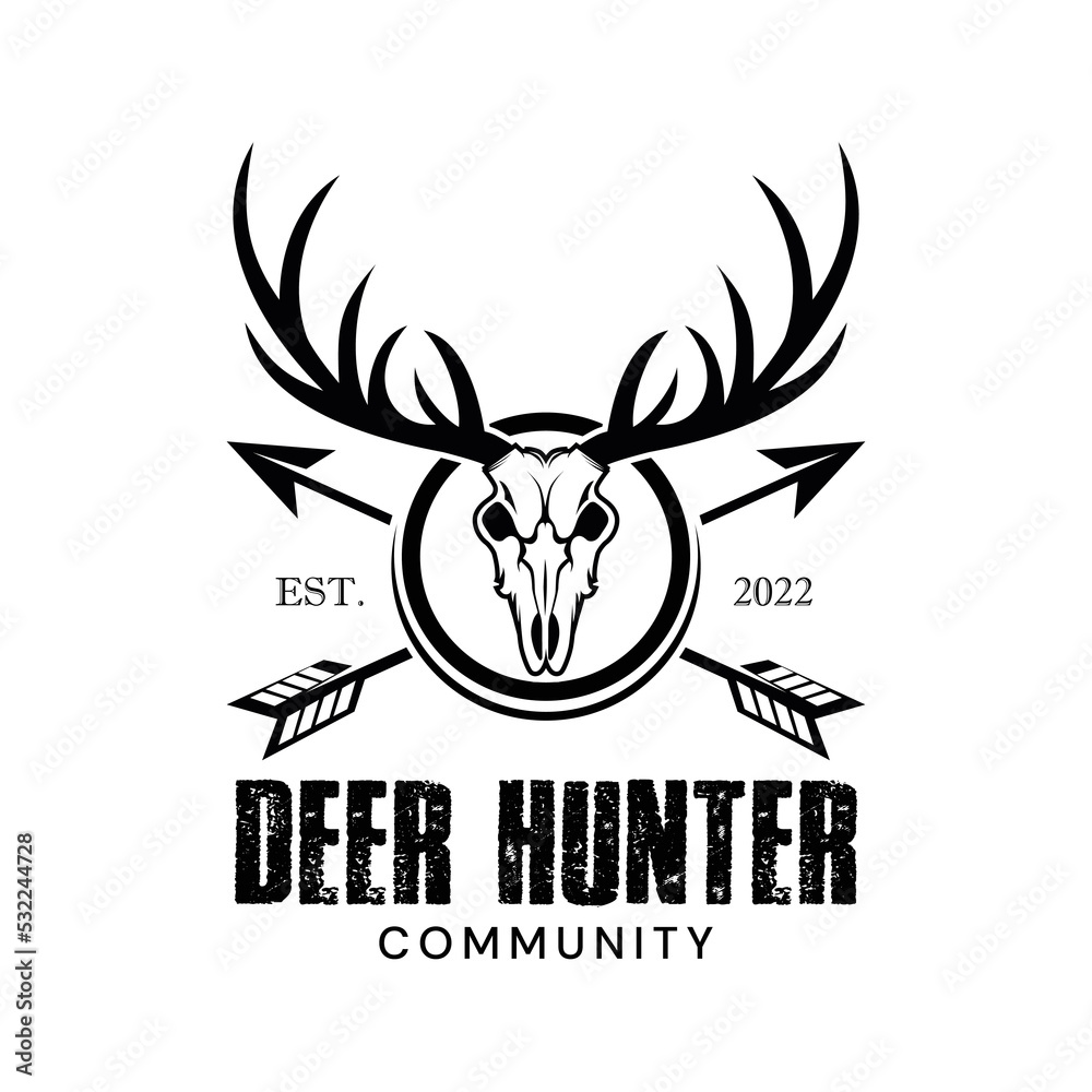 Circle deer hunter logo badge with arrows and deer skull Circle deer hunter logo badge with arrows and deer skull
